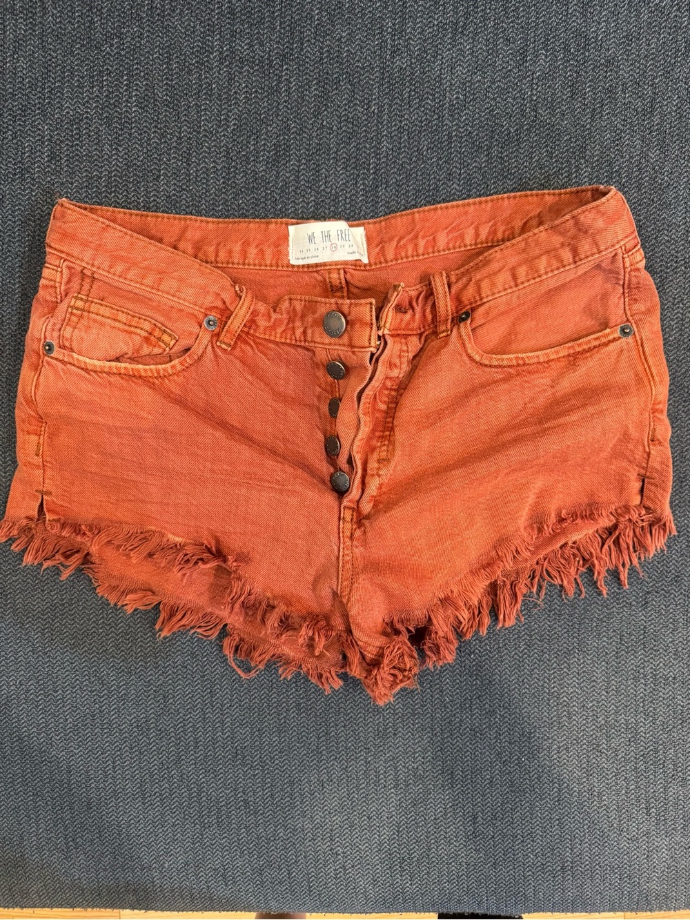 We The Free Vibrant Orange Frayed High-Rise Denim Shorts